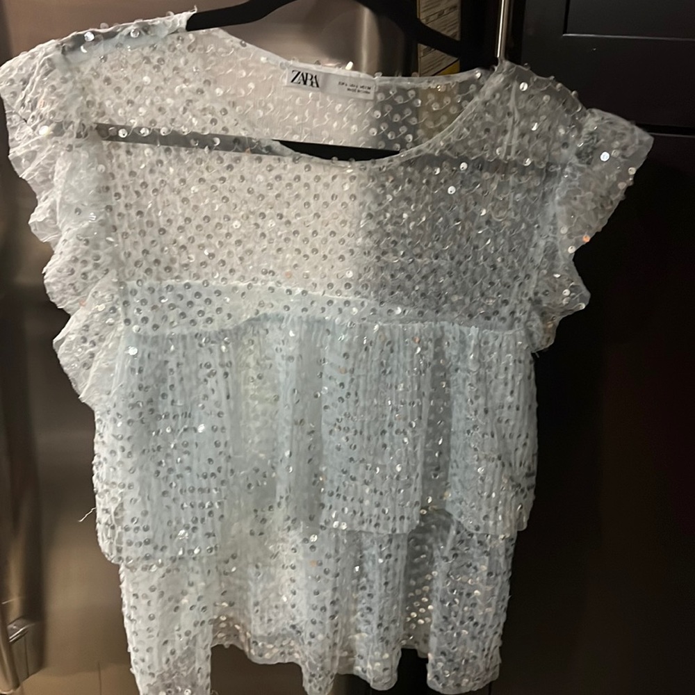 Zara pretty blue sparkly top